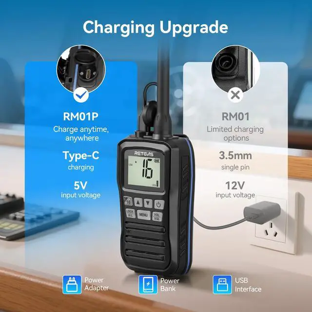 Alt view image 4 of 7 - RM01P 3.5W Marine Radio VHF IP67 Floating, USB-C for Fishing(1Pack) | Lake Leisure Travel, Water Sports, 15-Hour Battery, Portable, NOAA Weather Alert, Global Channel, Vibration Drainage, 3-Watch