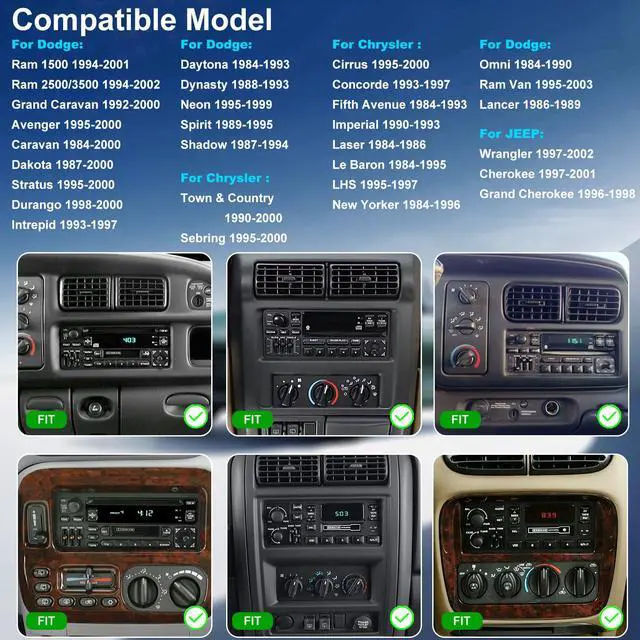 Alt view image 2 of 7 - Car Radio for Dodge Ram 1500 2500 3500 1994-2001, Jeep Grand Cherokee 1996-1998, Wrangler 1997-2002, Chrysler Town & Country 1990-2000,6.86'' Touchscreen Stereo CarPlay Android Auto GPS Bluetooth WiFi