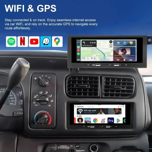 Alt view image 5 of 7 - Car Radio for Dodge Ram 1500 2500 3500 1994-2001, Jeep Grand Cherokee 1996-1998, Wrangler 1997-2002, Chrysler Town & Country 1990-2000,6.86'' Touchscreen Stereo CarPlay Android Auto GPS Bluetooth WiFi