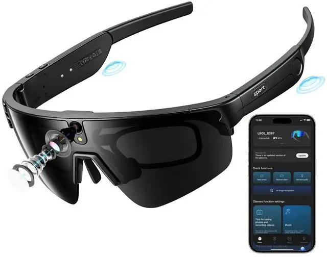 Main image of 4K Camera Glasses, AI Smart Sports Recording Sunglasses, HD Video & Photo, Electronic Image Stabilization, Live Translation, AI Voice Assistant, IP66 Waterproof for Cycling Hiking