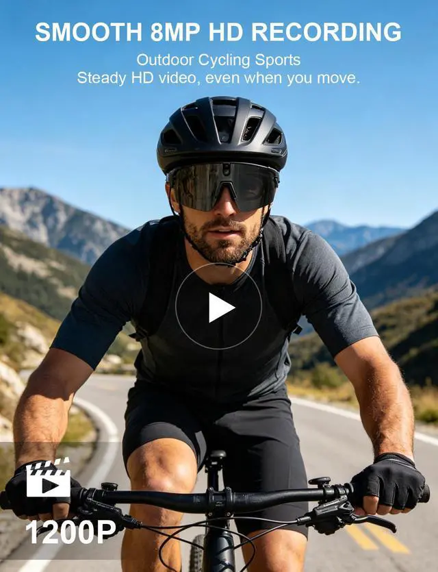Alt view image 3 of 7 - 4K Camera Glasses, AI Smart Sports Recording Sunglasses, HD Video & Photo, Electronic Image Stabilization, Live Translation, AI Voice Assistant, IP66 Waterproof for Cycling Hiking