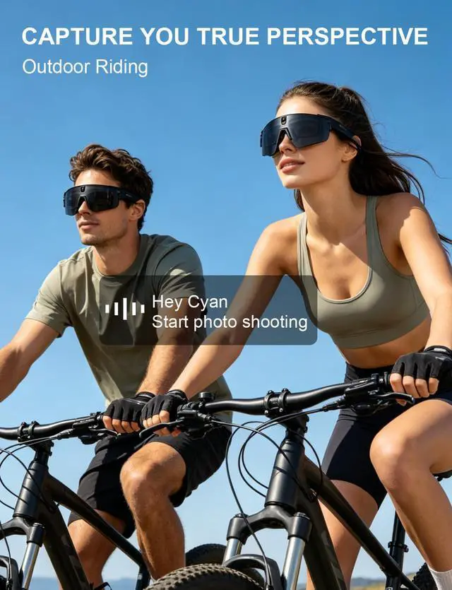 Alt view image 4 of 7 - 4K Camera Glasses, AI Smart Sports Recording Sunglasses, HD Video & Photo, Electronic Image Stabilization, Live Translation, AI Voice Assistant, IP66 Waterproof for Cycling Hiking