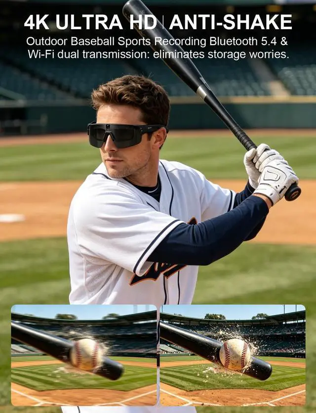 Alt view image 5 of 7 - 4K Camera Glasses, AI Smart Sports Recording Sunglasses, HD Video & Photo, Electronic Image Stabilization, Live Translation, AI Voice Assistant, IP66 Waterproof for Cycling Hiking