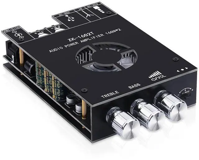 Main image of Audio Amplifier Board, ZK-1602T Bluetooth 5.0 Power Amp for Home Speakers | 2.0 Channel 160W+160W Stereo Mini Amplifier Module TDA7498E Chip W/TB, USB, AUX, DC 15-36V
