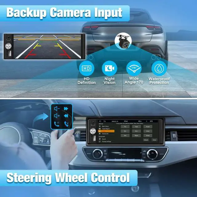 Alt view image 3 of 7 - Single Din Car Stereo, 6.28" HD Touch Screen Radio Wireless CarPlay Android Auto, Bluetooth USB-C SWC EQ Backup Camera External Mic