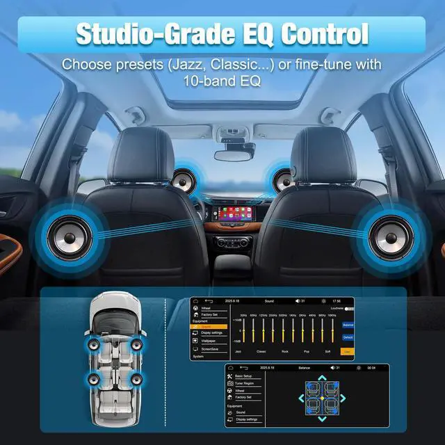 Alt view image 4 of 7 - Single Din Car Stereo, 6.28" HD Touch Screen Radio Wireless CarPlay Android Auto, Bluetooth USB-C SWC EQ Backup Camera External Mic