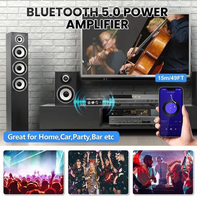 Alt view image 5 of 7 - Audio Amplifier Board, ZK-1602T Bluetooth 5.0 Power Amp for Home Speakers | 2.0 Channel 160W+160W Stereo Mini Amplifier Module TDA7498E Chip W/TB, USB, AUX, DC 15-36V