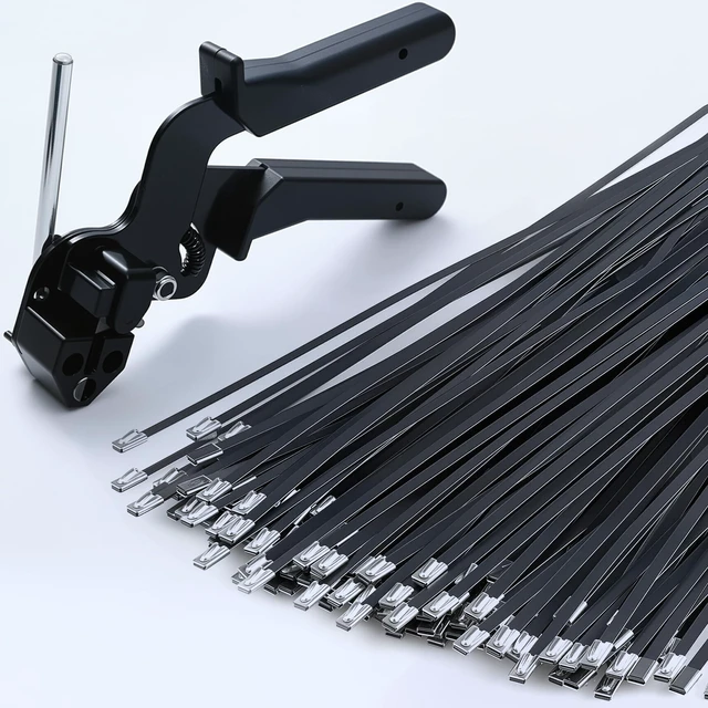 Main image of Stainless Steel Cable Tie Gun & 100pcs 12in Black Metal Zip Ties Self-Locking, UV & Corrosion Resistant Stainless Steel Zip Ties for fence repair, Exhaust Wrap, Chicken Coop, Pipe, Farm Use