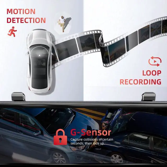 Alt view image 7 of 7 - 2026 4K Mirror Dash Cam 4 Channel, 12" Touch Screen Rear View Mirror Camera for Cars,4K Dashcam Front Rear Inside, IR Night Vision,WiFi,APP,GPS, Voice Control,Free 128GB SD
