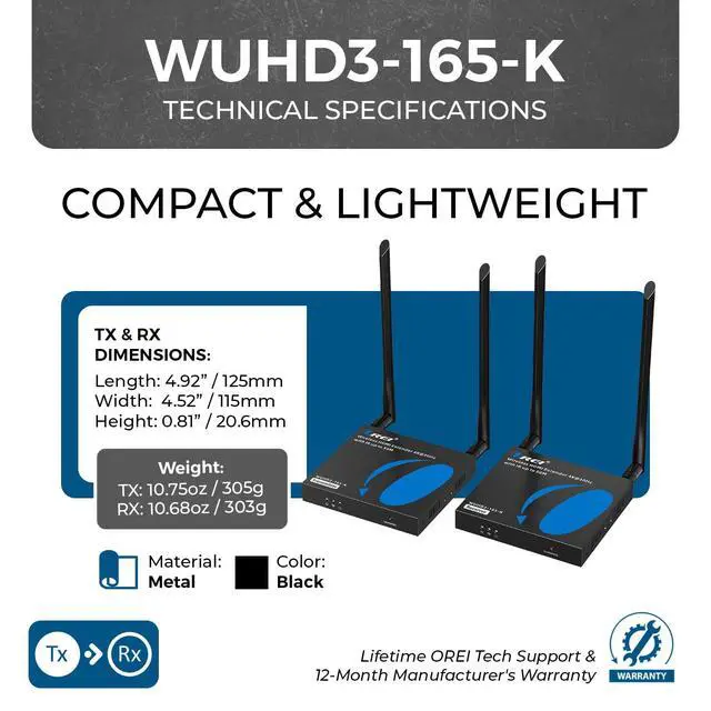 Alt view image 5 of 7 - Wireless HDMI Transmitter and Receiver 4K30Hz 165ft 1-Way IR Loop Out | HDMI Wireless Extender, Wireless HDMI Transmitter 1-to-4 Support, 5GHz, Low Latency, SSID Pairing, 24/7 Operation