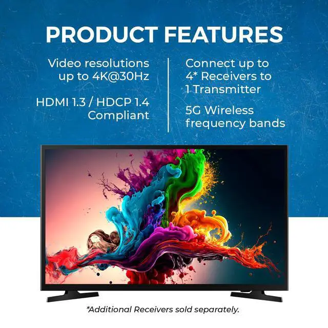 Alt view image 7 of 7 - Wireless HDMI Transmitter and Receiver 4K30Hz 165ft 1-Way IR Loop Out | HDMI Wireless Extender, Wireless HDMI Transmitter 1-to-4 Support, 5GHz, Low Latency, SSID Pairing, 24/7 Operation
