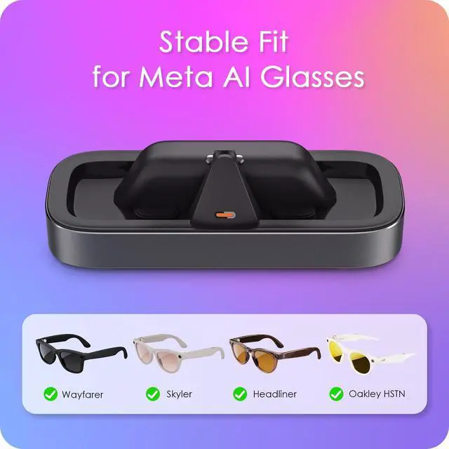 Alt view image 2 of 7 - Charging Station for Ray-Ban Meta Glasses (Space Gray) | Charger Compatible with Wayfarer, Skyler, Headliner & Oakley Meta HSTN, One-Hand Charging Dock with LED Indicator