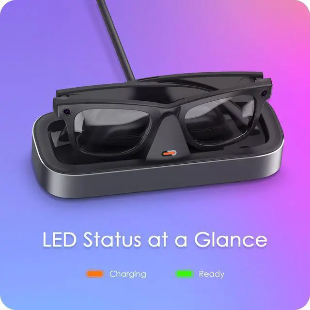 Alt view image 4 of 7 - Charging Station for Ray-Ban Meta Glasses (Space Gray) | Charger Compatible with Wayfarer, Skyler, Headliner & Oakley Meta HSTN, One-Hand Charging Dock with LED Indicator