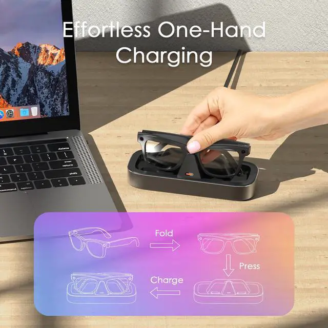 Alt view image 5 of 7 - Charging Station for Ray-Ban Meta Glasses (Space Gray) | Charger Compatible with Wayfarer, Skyler, Headliner & Oakley Meta HSTN, One-Hand Charging Dock with LED Indicator