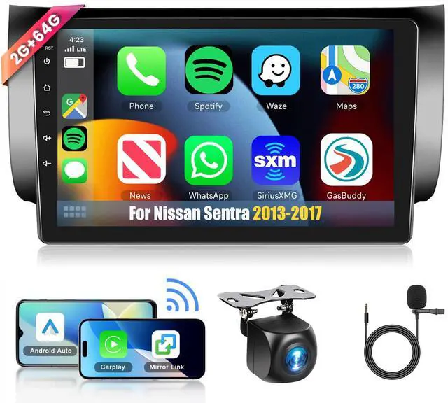 Main image of 4Core+64G for Nissan Sentra 2013-2017 Car Radio with Wireless Carplay/Android Auto,Android Car Stereo 10.1 Inch Touch Screen GPS Navi WiFi Bluetooth FM/RDS Mirror Link SWC Backup Camera