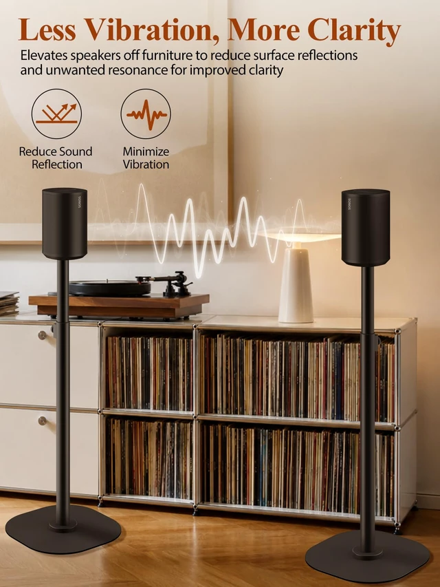 Alt view image 3 of 7 - Adjustable Speaker Stands for Sonos Era 100, 100 SL & Era 300, Pair 22"42" height range, heavy-duty metal construction, cable management and non-slip bases for stable floor placement