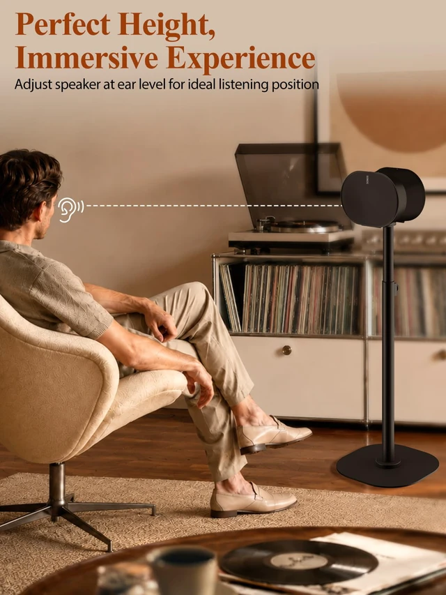 Alt view image 4 of 7 - Adjustable Speaker Stands for Sonos Era 100, 100 SL & Era 300, Pair 22"42" height range, heavy-duty metal construction, cable management and non-slip bases for stable floor placement