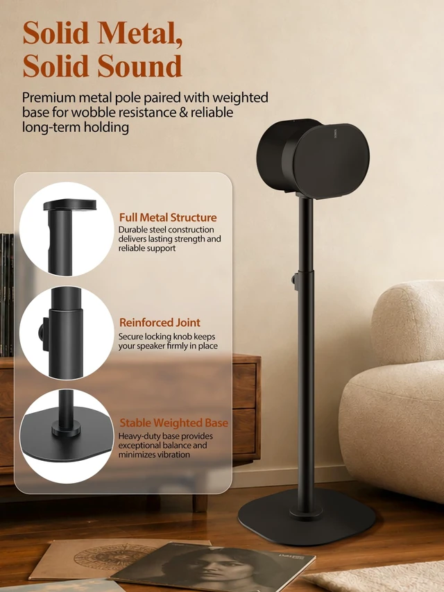 Alt view image 5 of 7 - Adjustable Speaker Stands for Sonos Era 100, 100 SL & Era 300, Pair 22"42" height range, heavy-duty metal construction, cable management and non-slip bases for stable floor placement