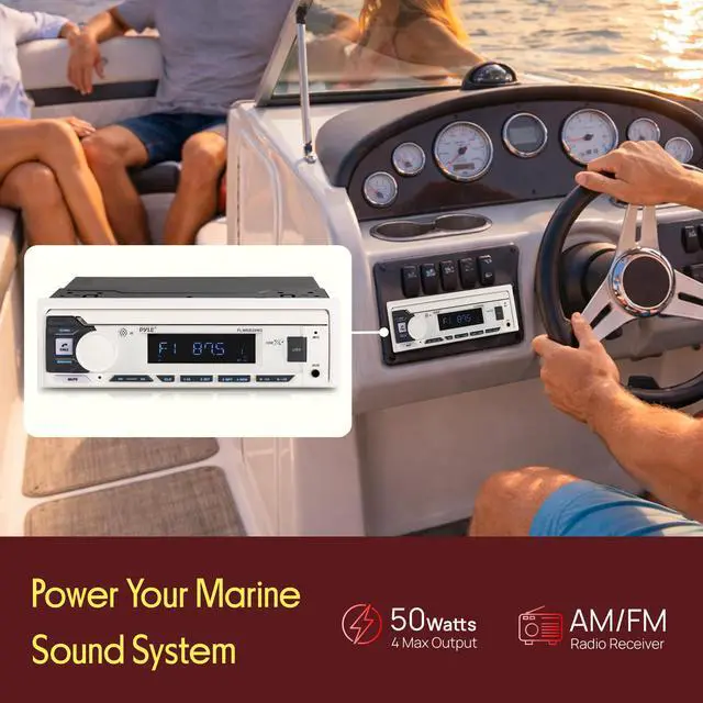 Alt view image 2 of 7 - Marine Radio Single DIN Receiver Bluetooth Wireless Streaming, AM/FM Tuner, USB/AUX MP3 Playback, Hands-Free Calling, Remote Control, RGB Buttons, Splash-Resistant Stereo Upgrade