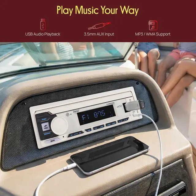 Alt view image 5 of 7 - Marine Radio Single DIN Receiver Bluetooth Wireless Streaming, AM/FM Tuner, USB/AUX MP3 Playback, Hands-Free Calling, Remote Control, RGB Buttons, Splash-Resistant Stereo Upgrade