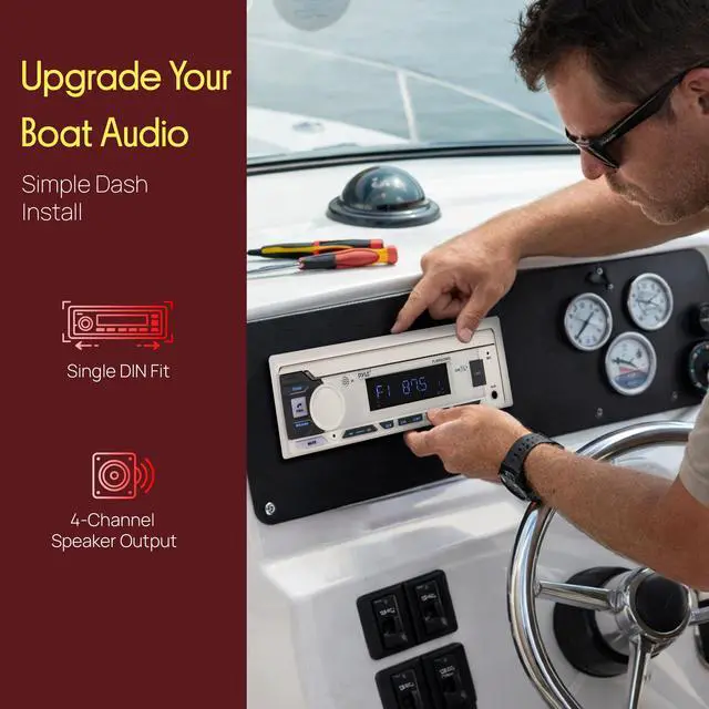 Alt view image 6 of 7 - Marine Radio Single DIN Receiver Bluetooth Wireless Streaming, AM/FM Tuner, USB/AUX MP3 Playback, Hands-Free Calling, Remote Control, RGB Buttons, Splash-Resistant Stereo Upgrade