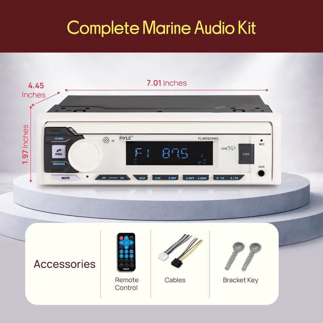 Alt view image 7 of 7 - Marine Radio Single DIN Receiver Bluetooth Wireless Streaming, AM/FM Tuner, USB/AUX MP3 Playback, Hands-Free Calling, Remote Control, RGB Buttons, Splash-Resistant Stereo Upgrade