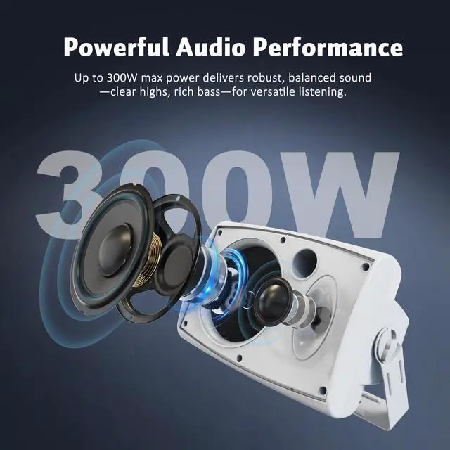 Alt view image 3 of 7 - 8-Inch Woofer 600W Outdoor Bluetooth Speakers Wired, Large Wall-Mount Size(10.6"x9.4"x16.33" 11.4lbs Each), IP44 Waterproof All-Weather for Commercial Areas, Spacious Backyards