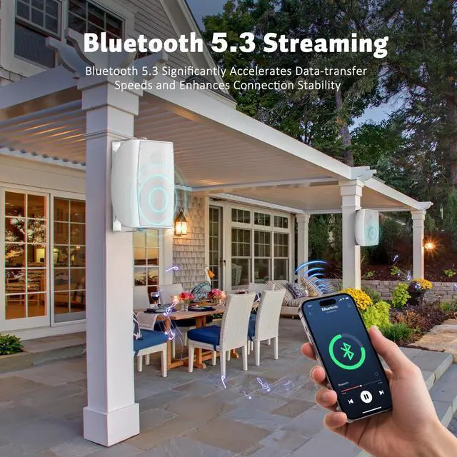 Alt view image 6 of 7 - 8-Inch Woofer 600W Outdoor Bluetooth Speakers Wired, Large Wall-Mount Size(10.6"x9.4"x16.33" 11.4lbs Each), IP44 Waterproof All-Weather for Commercial Areas, Spacious Backyards