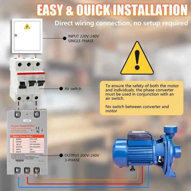 Alt view image 3 of 6 - Single Phase to 3 Phase Converter10HP 220V 3 Phase Converter220V-240V Input/Output Digital Phase Shift for 10HP Motor