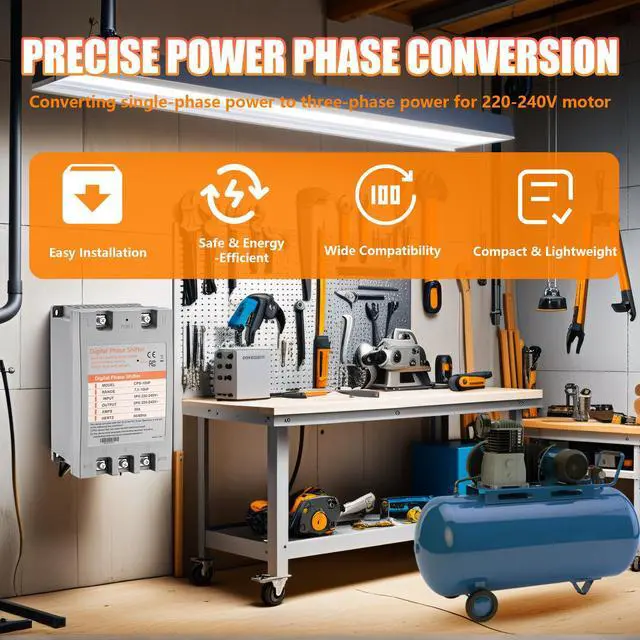 Alt view image 2 of 6 - Single Phase to 3 Phase Converter10HP 220V 3 Phase Converter220V-240V Input/Output Digital Phase Shift for 10HP Motor