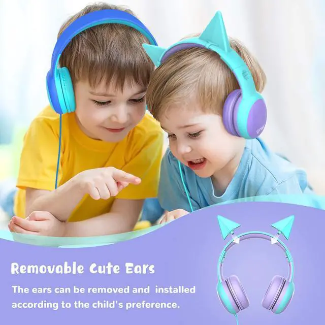 Alt view image 2 of 7 - Kids Headphones with Limited Volume, Cat Ear Toddler Headphones, Wired Headphone Over Ear for Boys and Girls,Stereo Sound Foldable 3.5mm Headset for Children