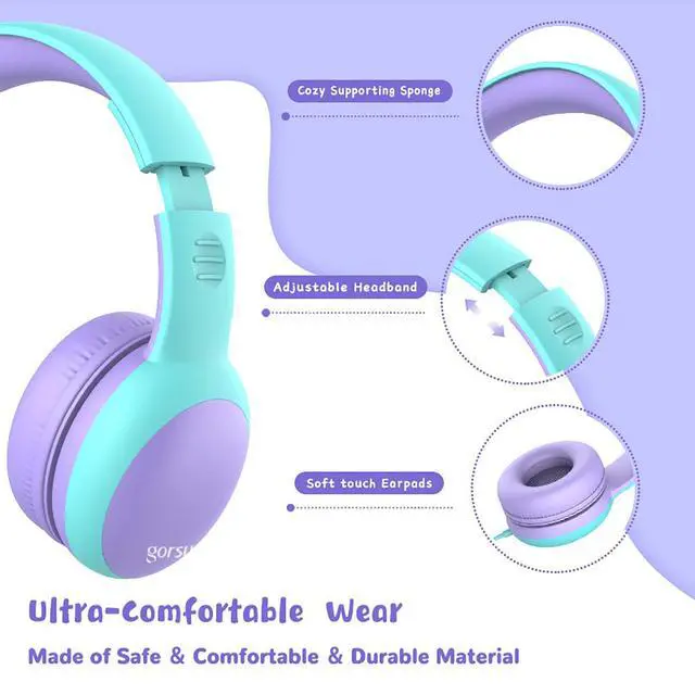 Alt view image 3 of 7 - Kids Headphones with Limited Volume, Cat Ear Toddler Headphones, Wired Headphone Over Ear for Boys and Girls,Stereo Sound Foldable 3.5mm Headset for Children