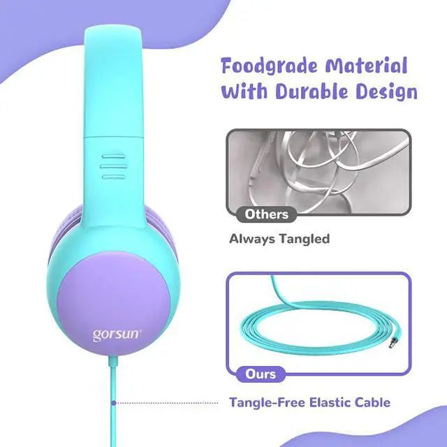 Alt view image 6 of 7 - Kids Headphones with Limited Volume, Cat Ear Toddler Headphones, Wired Headphone Over Ear for Boys and Girls,Stereo Sound Foldable 3.5mm Headset for Children