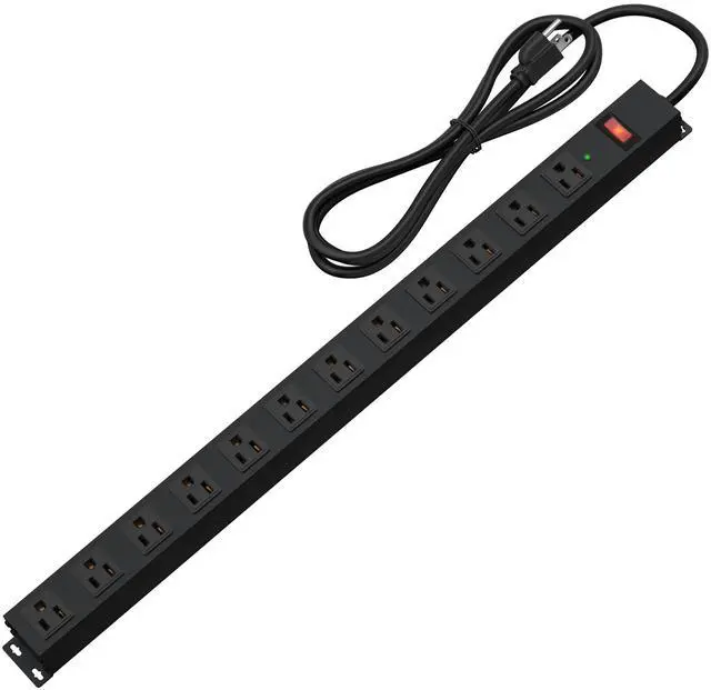Main image of 12 Outlet Long Power Strip Surge Protector with 2100 Joules, 6FT Power Cord, Wide Spaced Outlet Power Bar, Overload Protection Switch, Industrial Heavy Duty for Work Bench, Shop, Garage (Black)