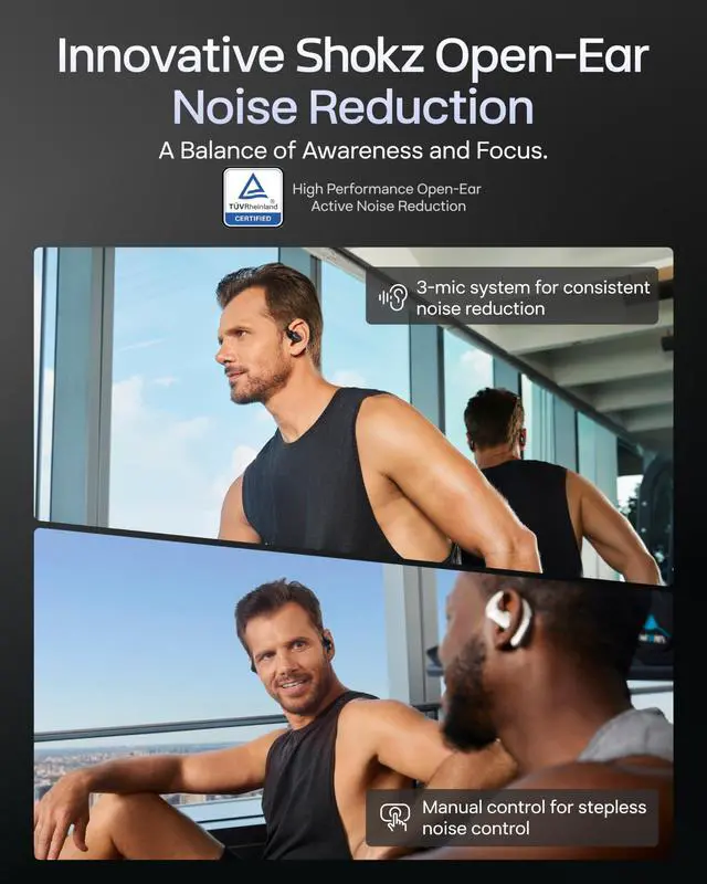 Alt view image 5 of 7 - OpenFit Pro Open-Ear Earbuds with Noise Reduction, Dolby Atmos, Black | Bundle with Gym Bag; Deep Bass, 50H Playtime, AI call clarity; Bluetooth 6.1; IP55 Secure all-day fit; Gym/Office/Cafe use