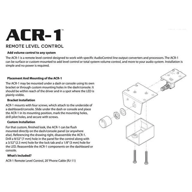 Alt view image 7 of 7 - ACR-1 Dash Remote Level Control with 20-ft Cable for The EPICENTER and Select Amplifiers, Line Output Converters, Processors & Legacy Products