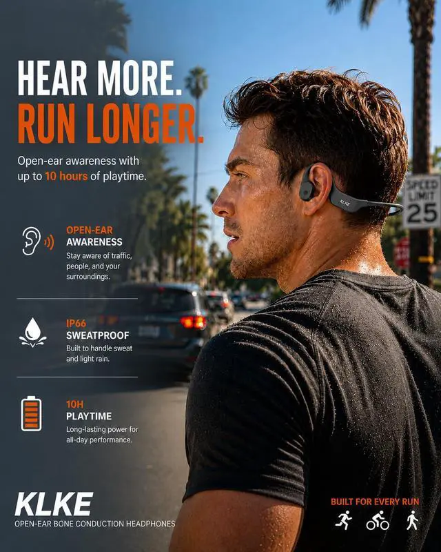 Alt view image 2 of 7 - Bone Conduction Headphones for Running with mic and Rear Safety Light | Dual Sound Modes, Adjustable Fit, 10H Playtime, USB-C Charging, Clear Calls, Lightweight Comfort for Gym, Cycling and Hiking