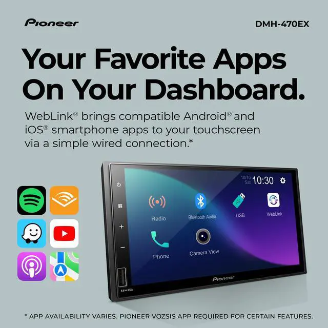 Alt view image 3 of 5 - DMH-470EX 7" Touchscreen Double Din Car Stereo | Digital Multimedia Receiver, Bluetooth, AUX Input, Weblink, Smartphone Integration, Rear Camera Input