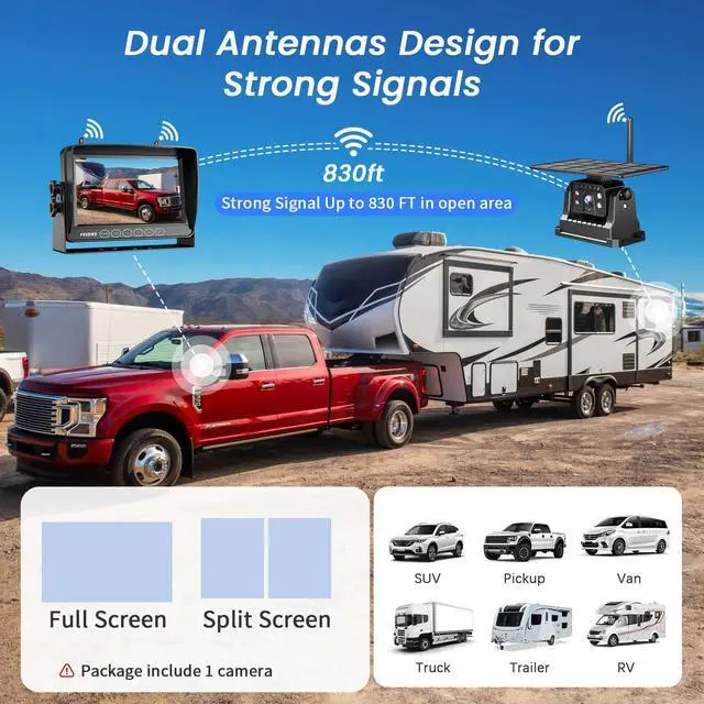 Alt view image 4 of 7 - Magnetic Solar Wireless Backup Camera, 1-Min Install, 7" 1080P Monitor, No Delay, No-Drill, IR Night Vision, 150° Wide Angle, Auto Sleep, IP69 Waterproof, Rechargeable Battery for Truck RV Trailer
