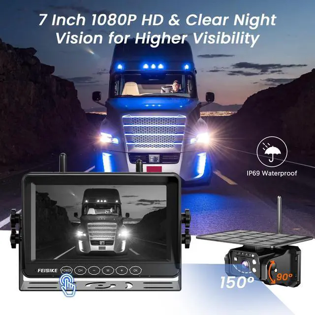 Alt view image 6 of 7 - Magnetic Solar Wireless Backup Camera, 1-Min Install, 7" 1080P Monitor, No Delay, No-Drill, IR Night Vision, 150° Wide Angle, Auto Sleep, IP69 Waterproof, Rechargeable Battery for Truck RV Trailer