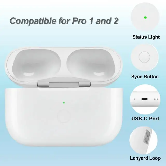 Alt view image 2 of 7 - Replacement Charging Case for AirPod Pro 2 and 1 gen, Wireless Charging Cases Compatible with AirPod Pro 1st / 2nd, Wired and Wireless Charging, Bluetooth Pairing Sync, USB C Port
