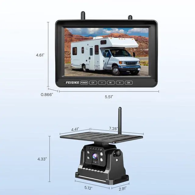 Alt view image 7 of 7 - Magnetic Solar Wireless Backup Camera, 1-Min Install, 7" 1080P Monitor, No Delay, No-Drill, IR Night Vision, 150° Wide Angle, Auto Sleep, IP69 Waterproof, Rechargeable Battery for Truck RV Trailer