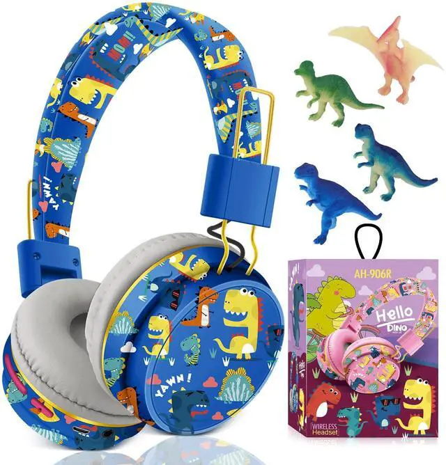 Main image of Dinosaur Kids Bluetooth Headphones, 85dB Safe Volume Limit | For kids at school, tablet, travel, or airplane use, enjoy wireless mode, mic, Bluetooth 5.2, fast charging, foldable design
