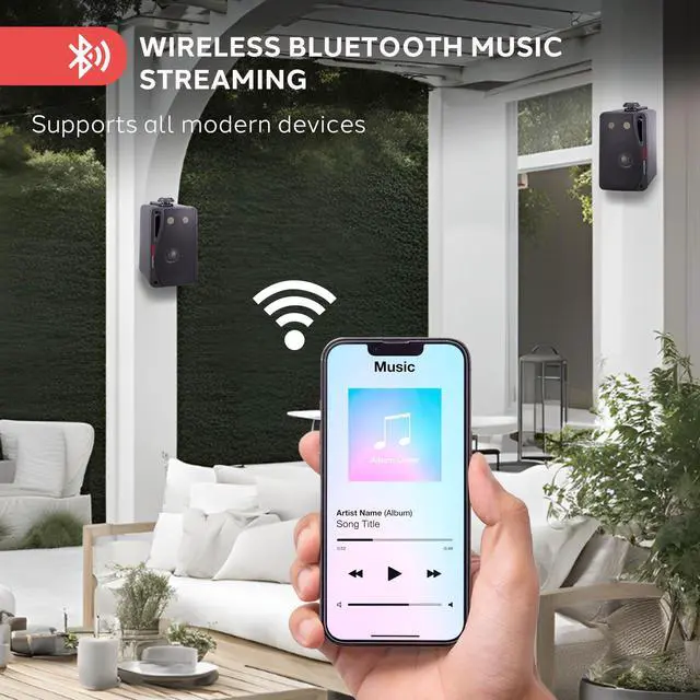 Alt view image 3 of 7 - Outdoor Waterproof Wireless Bluetooth Speaker - 3.5 Inch Pair 3-Way Active Passive Weatherproof Wall, Ceiling Mount Dual Speakers System w/Heavy Duty Grill, Patio, Indoor Use - PDWR42BBT (Black)