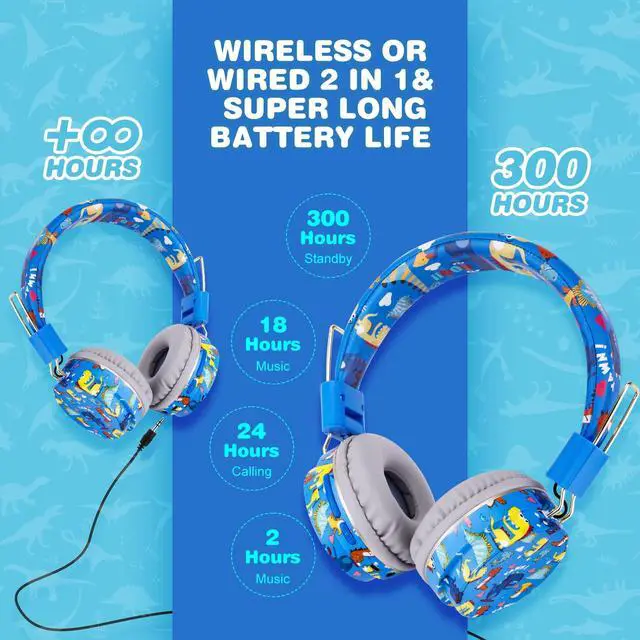 Alt view image 5 of 7 - Dinosaur Kids Bluetooth Headphones, 85dB Safe Volume Limit | For kids at school, tablet, travel, or airplane use, enjoy wireless mode, mic, Bluetooth 5.2, fast charging, foldable design