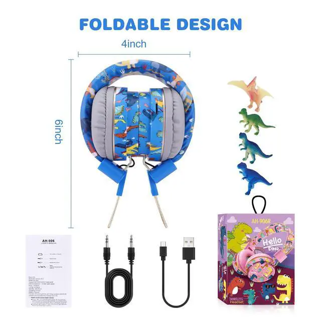 Alt view image 7 of 7 - Dinosaur Kids Bluetooth Headphones, 85dB Safe Volume Limit | For kids at school, tablet, travel, or airplane use, enjoy wireless mode, mic, Bluetooth 5.2, fast charging, foldable design