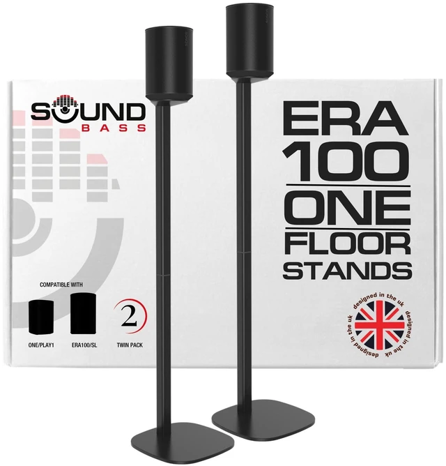 Main image of ERA 100 Floor Stand, Twin (2pcs), Black, Double, Pair Compatible with Sonos ERA100 & ERA 100 SL, Sonos ONE & Play:1 Speakers, Accessories Included. UK Design, Height 36in / 920mm