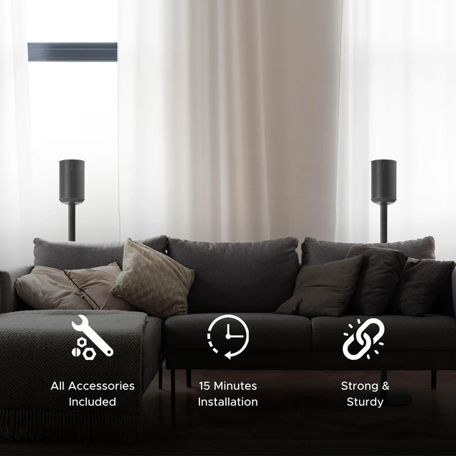 Alt view image 5 of 7 - ERA 100 Floor Stand, Twin (2pcs), Black, Double, Pair Compatible with Sonos ERA100 & ERA 100 SL, Sonos ONE & Play:1 Speakers, Accessories Included. UK Design, Height 36in / 920mm