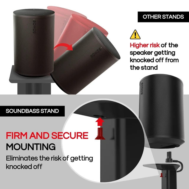 Alt view image 6 of 7 - ERA 100 Floor Stand, Twin (2pcs), Black, Double, Pair Compatible with Sonos ERA100 & ERA 100 SL, Sonos ONE & Play:1 Speakers, Accessories Included. UK Design, Height 36in / 920mm