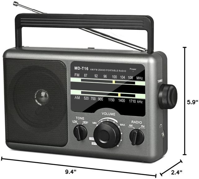 Alt view image 7 of 7 - AM FM Portable Radio Battery Operated by 4X D Cell Batteries Or AC Power Transistor Radio with and Big Speaker, Standard Earphone Jack, High/Low Tone Mode, Large Knob